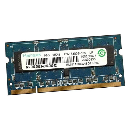 1Go RAM PC Portable SODIMM RAMAXEL RMN1150EC48D7F PC2-5300U DDR2 667MHz CL5 · Occasion