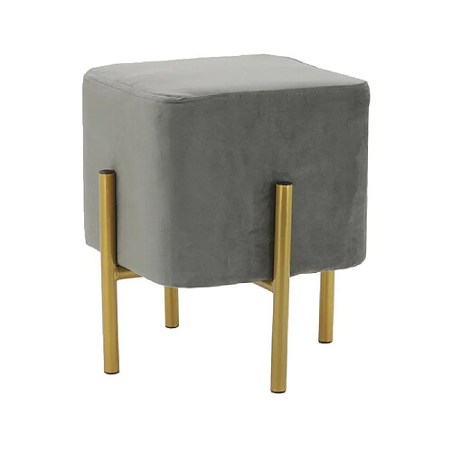 Aubry Gaspard Tabouret carré pied doré Gatsby velours gris.