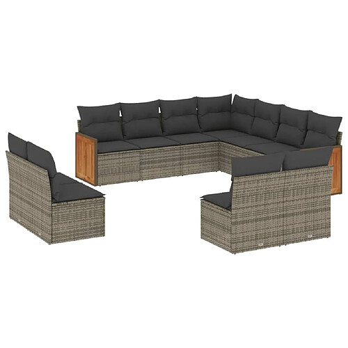 Maison Chic Salon de jardin 11 pcs avec coussins, Ensemble Tables et chaises d'extérieur gris résine tressée -GKD462390