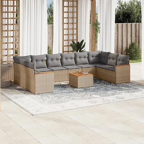 vidaXL Salon de jardin et coussins 11 pcs mélange beige résine tressée