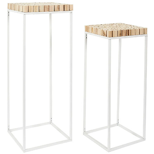 The Home Deco Factory Set de 2 sellettes gigognes effet rondin de bois en bois et métal - Blanc et marron