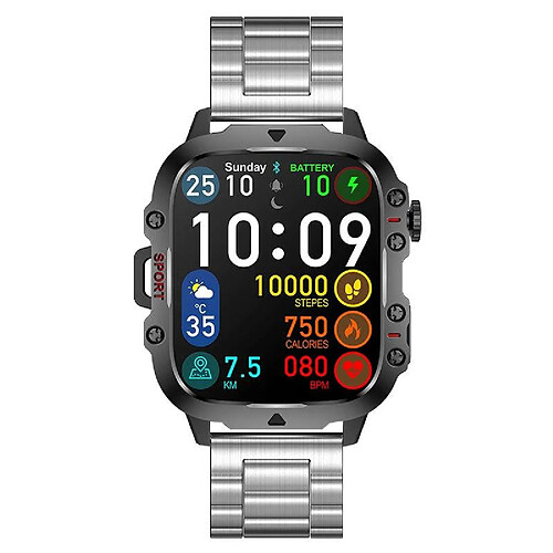 Yonis Montre Connectée Écran Couleur 1.96 Pouces Bluetooth Appel Étanche