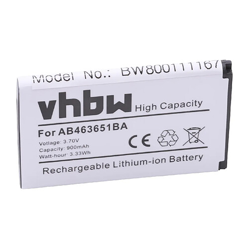 vhbw Li-Ion batterie 900mAh (3.7V) pour téléphone smartphone Samsung M7500 Armani, M7500 Emporio Armani, M7600, M7600 Beat DJ, Player Light