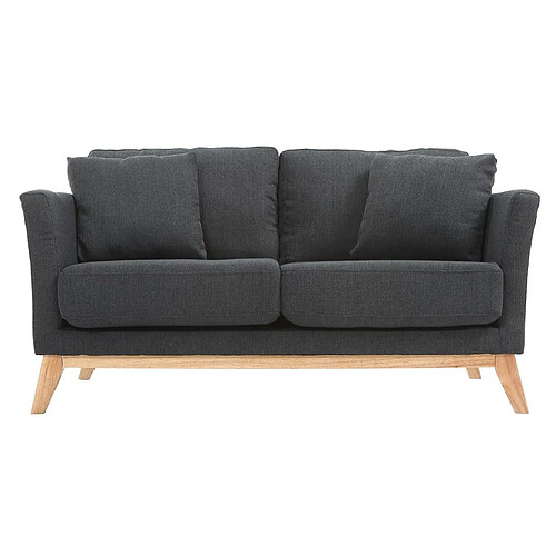 Canapé scandinave 2 places gris foncé déhoussable et pieds bois clair OSLO