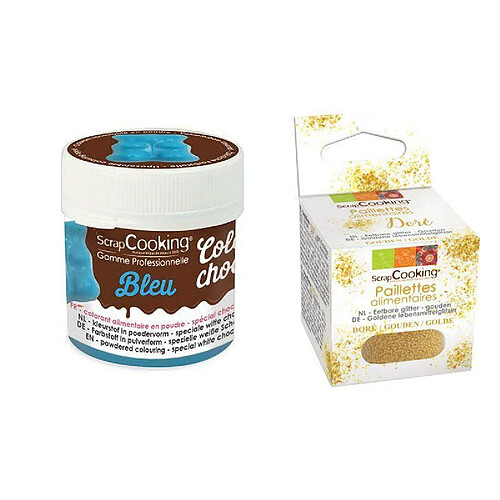 Scrapcooking Colorant alimentaire liposoluble bleu + paillettes dorées