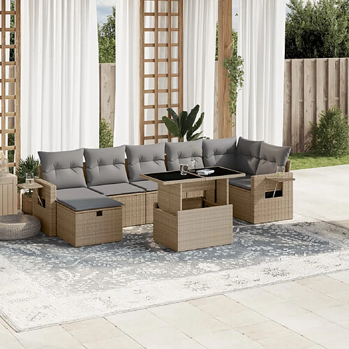 vidaXL Salon de jardin avec coussins 8 pcs beige résine tressée