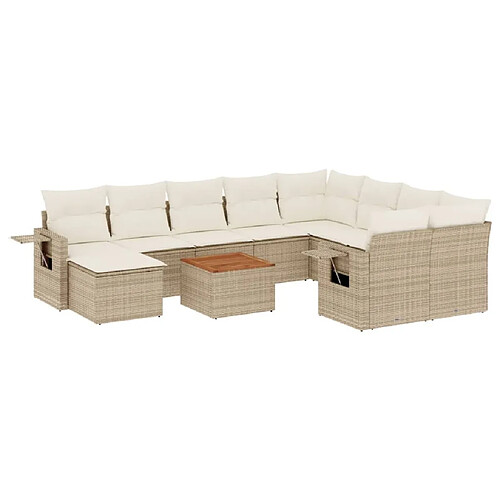 Maison Chic Salon de jardin 11 pcs avec coussins, Ensemble Tables et chaises d'extérieur beige résine tressée -GKD720662