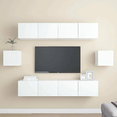 Maison Chic Ensemble de meubles TV 6 pcs | Banc TV Moderne pour salon | Meuble de Rangement - Blanc Aggloméré -MN85376