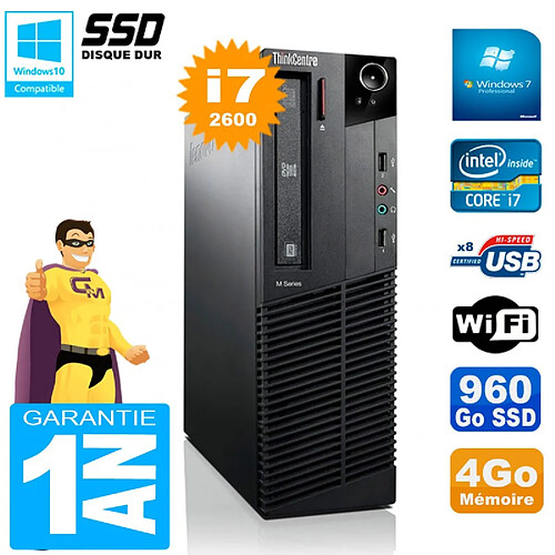 PC Lenovo M92p SFF Core I7-2600 4Go Disque 960Go SSD Graveur DVD Wifi W7 · Occasion