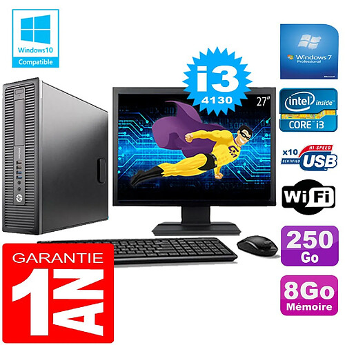 PC HP EliteDesk 800 G1 SFF Core I3-4130 8Go Disque 250 Go Wifi W7 Ecran 27" · Occasion