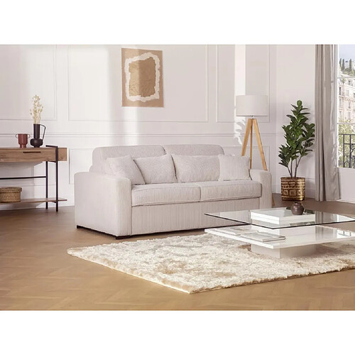 Vente-Unique Canapé 4 places convertible express en velours côtelé beige - Couchage 160 cm - Matelas 18 cm - MONDOVI