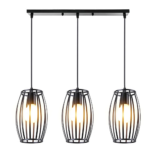 Stoex Suspension Luminaire D'Intérieur Rétro 3 Lumières Lustre Vintage Plafonnier en Métal Pour Chambre À Coucher, Salon, Salle À Manger, Cuisine Noire