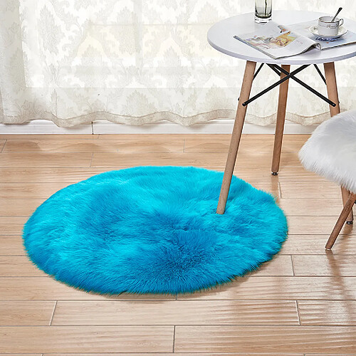 LUUCOZK Tapis moelleux en fausse fourrure Tapis à poils longs pour chambre à coucher Salon-Rond-bleu foncé-60x60cm