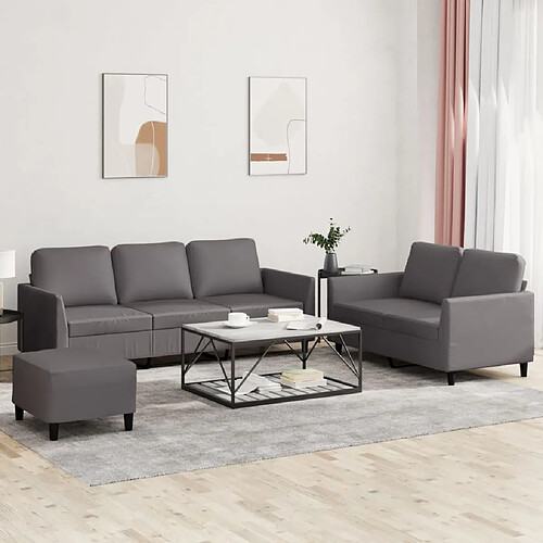 vidaXL Ensemble de canapés 3 pcs avec coussins Gris Similicuir