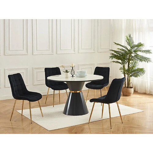 Vente-Unique Lot de 6 chaises matelassées en velours et métal doré - Noir - OLLUA