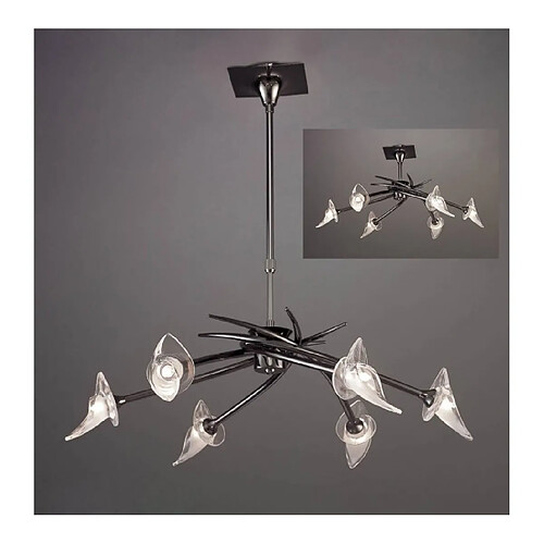 Luminaire Center Suspension Flavia Convertible Semi Plafonnier télescopique rond 6 Ampoules G9, chrome noir