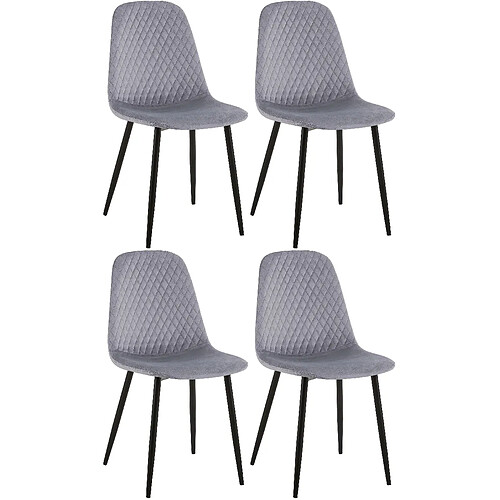 Decoshop26 Lot de 4 chaises de salle à manger coutures décoratives losanges assise en velours gris pieds métal noir mat 10_0001880