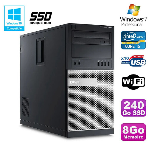 PC Tour Dell Optiplex 7010 Core I5-3470 3.2Ghz 8Go 240Go SSD DVD WIFI Win 7 · Occasion