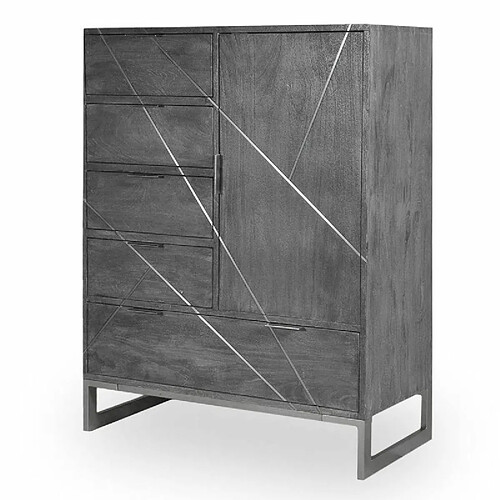 Paris Prix Buffet Design 5 Tiroirs & 1 Porte Paso 112cm Gris