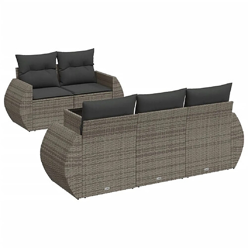 Maison Chic Salon de jardin 6 pcs avec coussins | Ensemble de Table et chaises | Mobilier d'Extérieur gris résine tressée -GKD55464