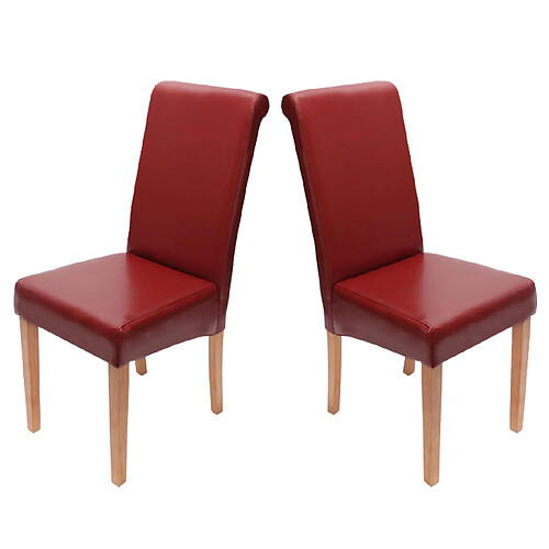 Mendler Lot de 2 chaises de séjour Novara II, cuir ~ rouge/pieds clairs