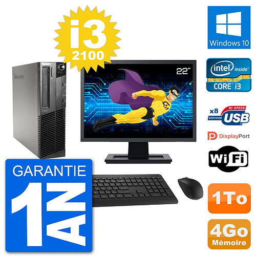 PC Lenovo M91p SFF Ecran 22" Intel i3-2100 RAM 4Go Disque 1To Windows 10 Wifi · Occasion