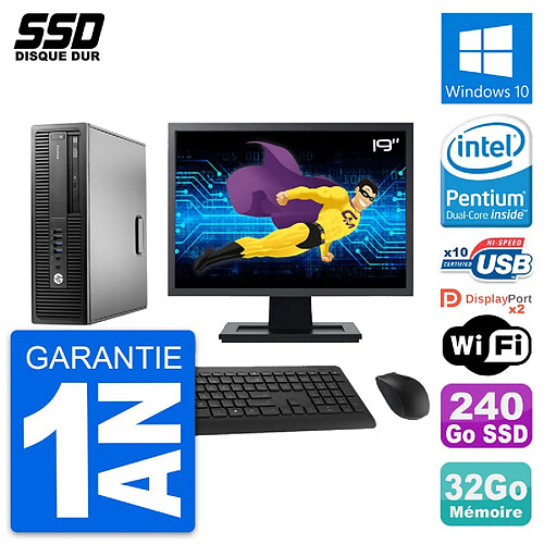 PC HP EliteDesk 800 G2 SFF Ecran 19" G4400 RAM 32Go SSD 240Go Windows 10 Wifi · Occasion