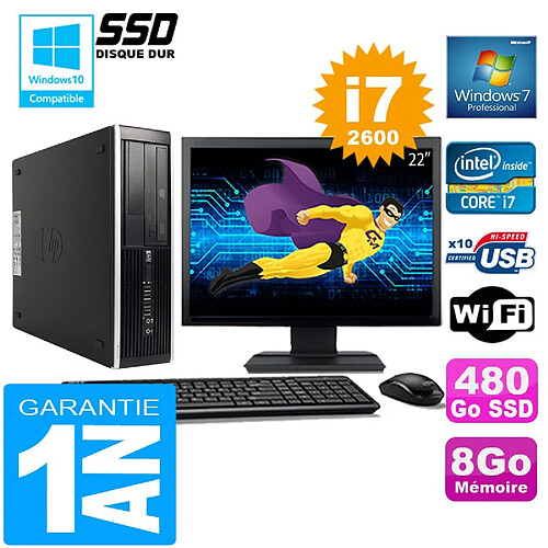 PC HP Compaq 8300 SFF Core I7-2600 Ram 8Go Disque 480 Go SSD Wifi W7 Ecran 22" · Occasion