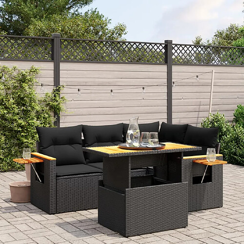 vidaXL Salon de jardin 5 pcs avec coussins noir résine tressée