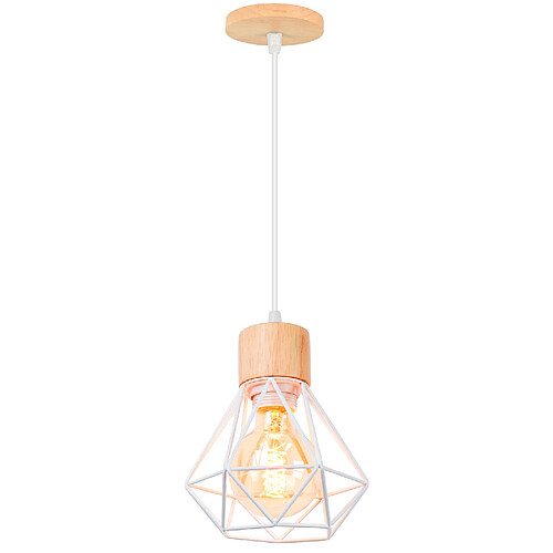 Stoex Suspension Luminaire Rétro Lampe À Suspension Vintage Blanc, Plafonnier D'Intérieur Moderne en Métal Et en Bois