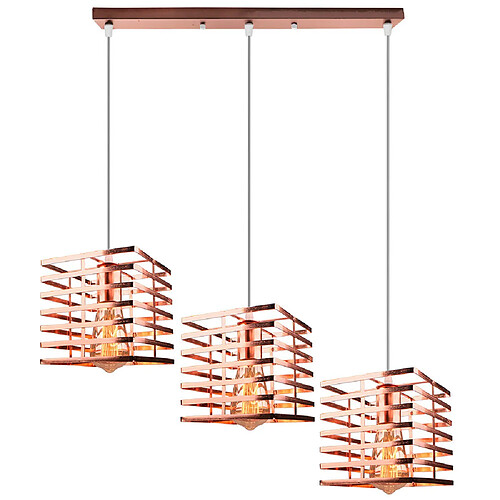 Stoex Suspension Lustre Abat jours forme Cage Ø 22cm Métal Fer Style vintage 3 Edison E27 Luminaire - Or rose