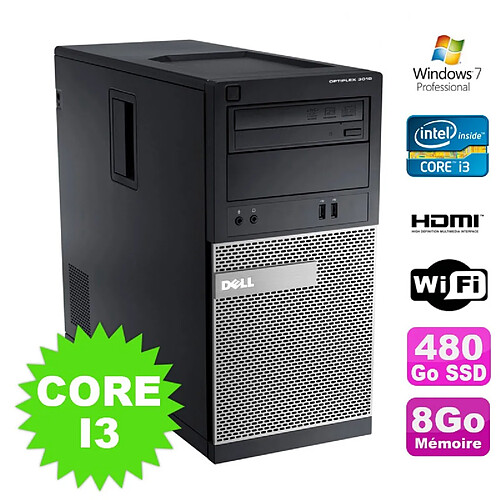 PC Tour DELL Optiplex 3010 MT Intel I3-2120 Graveur 8Go 480Go SSD HDMI Wifi W7 · Occasion