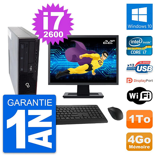 PC Fujitsu E910 DT Ecran 22" Intel i7-2600 RAM 4Go Disque 1To Windows 10 Wifi · Occasion