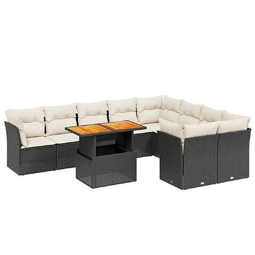 Maison Chic Salon de jardin 10 pcs avec coussins, Ensemble Tables et chaises d'extérieur noir résine tressée -GKD303579