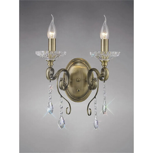 Luminaire Center Applique murale Libra avec interrupteur 2 Ampoules laiton antique/cristal