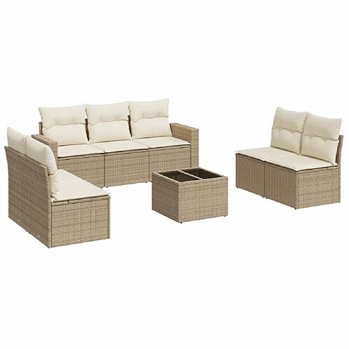 Maison Chic Salon de jardin avec coussins 8 pcs | Ensemble de Table et chaises | Mobilier d'Extérieur beige résine tressée -GKD42285