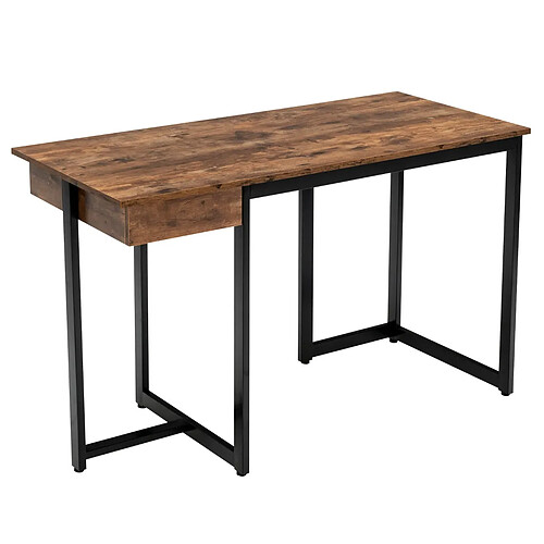 Helloshop26 Bureau d'ordinateur 120cm tiroir cadre en métal repose-pieds réglables bureau moderne station de travail pour ordinateur portable café 20_0004829