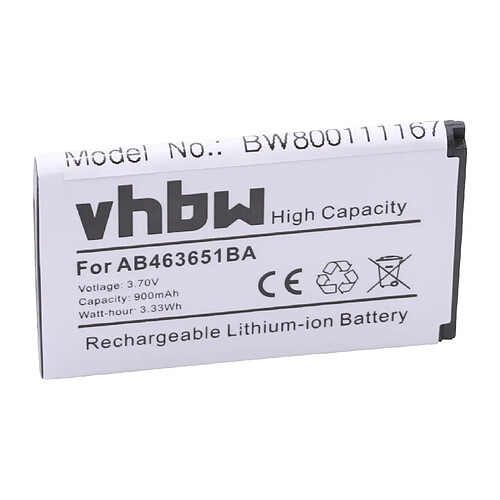 vhbw Li-Ion batterie 900mAh (3.7V) pour téléphone smartphone Samsung GT-S3830U, GT-S5260, GT-S5260 II, GT-S5292, GT-S5292R, GT-S5296, GT-S5510