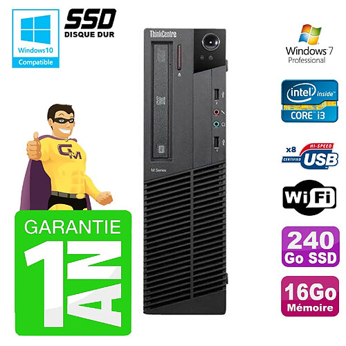 PC Lenovo M91p SFF Intel I3-2120 16Go Disque 240Go SSD Graveur Wifi W7 · Occasion