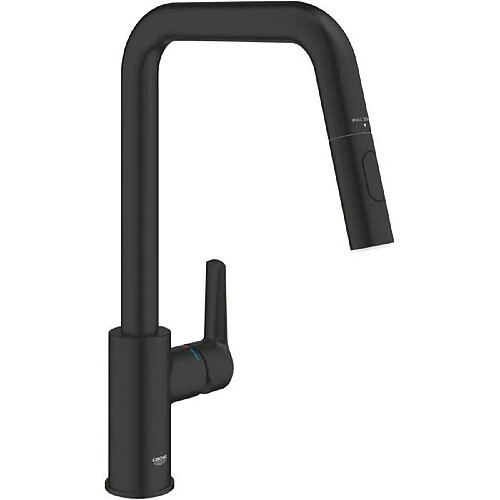 Robinet de cuisine - Mitigeur monocommande évier - Noir Mat - Bec haut en U - Douchette extractible - GROHE Start - 306312430