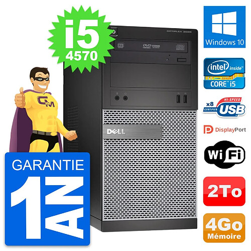 PC Tour Dell OptiPlex 3020 Intel Core i5-4570 RAM 4Go Disque 2To Windows 10 Wifi · Occasion