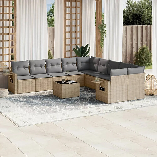 vidaXL Salon de jardin 11 pcs avec coussins beige résine tressée