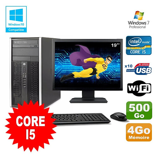 Lot PC Tour HP 8200 Core I5 3.1Ghz 4Go 500Go Graveur WIFI W7 + Ecran 19 · Occasion