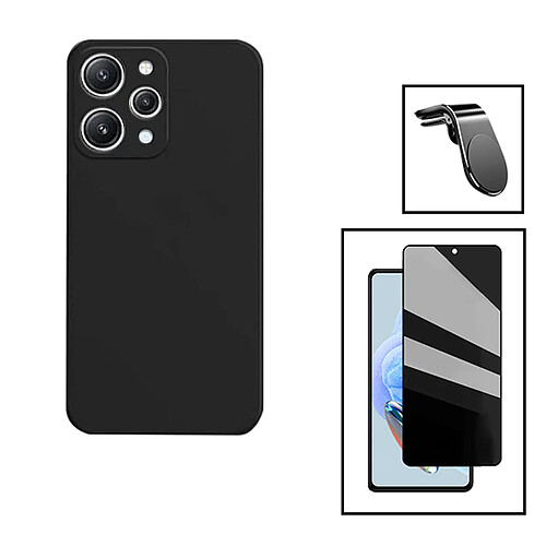 PHONECARE Kit Film Verre Trempé 5D Anti-Spy + Coque Silicone Liquide + Support Magnétique L Safe Driving Voiture pour Xiaomi Redmi 12 5G - Noir