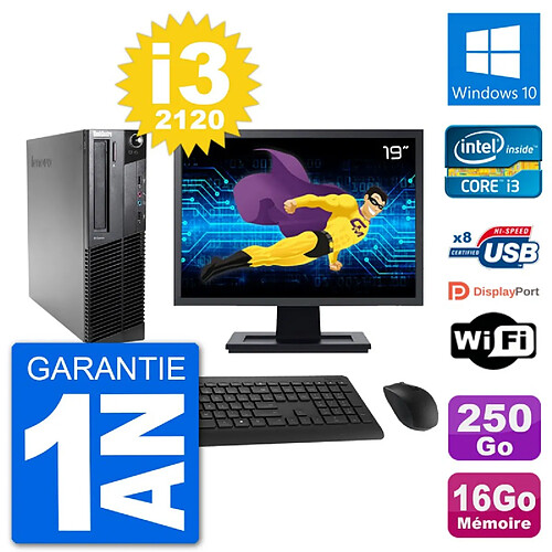 PC Lenovo M92p SFF Ecran 19" Intel i3-2120 RAM 16Go Disque 250Go Windows 10 Wifi · Occasion