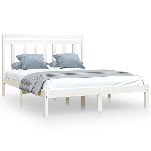 Maison Chic Lit Moderne Chambre - Cadre/structure de lit pour adulte Blanc Bois massif 140x200 cm -MN69890