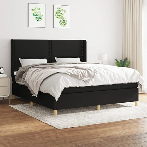 vidaXL Sommier à lattes de lit avec matelas Noir 160x200 cm Tissu