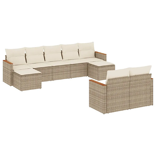 Maison Chic Salon de jardin avec coussins 9 pcs, Ensemble Tables et chaises de jardin, beige résine tressée -GKD698527