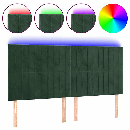 Maison Chic Tête de lit moderne à LED lumineuse pour chambre - Décoration de lit Vert foncé 200x5x118/128 cm Velours -MN86035