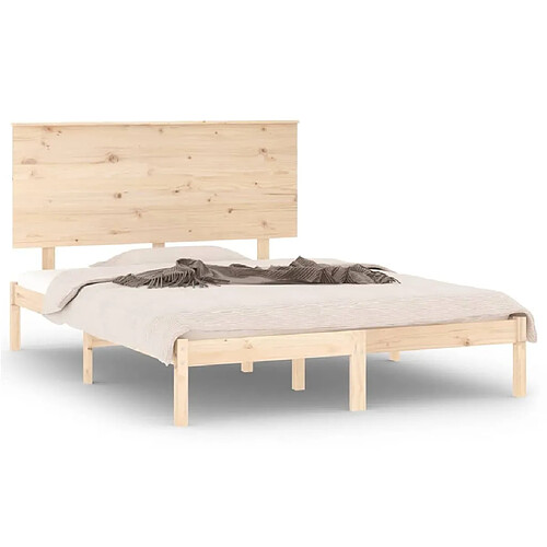 Maison Chic Lit Moderne Chambre - Cadre/structure de lit pour adulte bois massif 135x190 cm double -MN14713